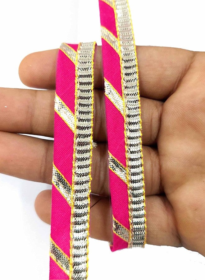 Mezin Gota Patti Piping Zari Cord Lace Border Material for Anarkali Suits, Dupatta, Bridal Dresses, Neck Designs, Saree, Lehengas, Palazzo, Blouse- 9 Meter (Pink-Rani) - Image 1